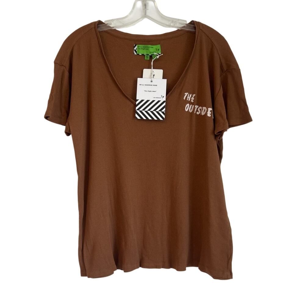 NWT Sandrine Rose Ribbed V-Neck T-Shirt, “The Outsider” Brown, Women’s Small